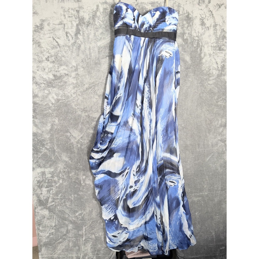 BCBGMAXAZRIA Womens Maxi Dress Gown Size 02 Blue White Black Strapless Silk